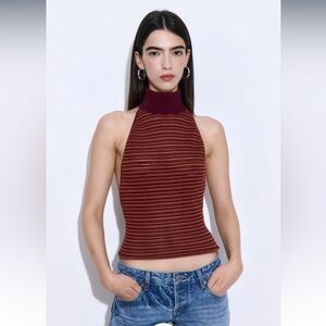 De Rococo Burgundy Striped Halter Top